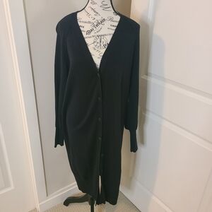 Paper Label Long Black Button Up Cardigan Cotton Size Small
